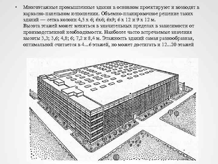  • Многоэтажные промышленные здания в основном проектируют и возводят в каркасно-панельном исполнении. Объемно-планировочное