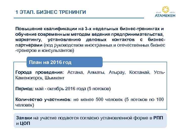 1 ЭТАП. БИЗНЕС ТРЕНИНГИ Повышение квалификации на 3 -х недельных бизнес-тренингах и обучение современным