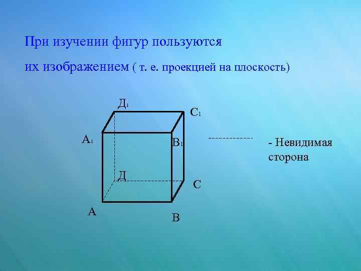 При изучении фигур пользуются их изображением ( т. е. проекцией на плоскость) Д 1