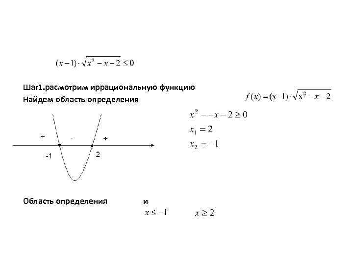 Шаг 1. расмотрим иррациональную функцию Найдем область определения Область определения и 