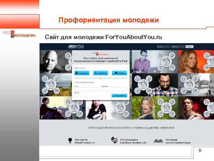 Профориентация молодежи Сайт для молодежи For. You. About. You. ru 9 