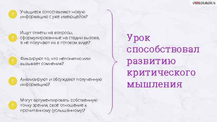 ? Учащиеся сопоставляют новую информацию с уже имеющейся? ? Ищут ответы на вопросы, сформулированные