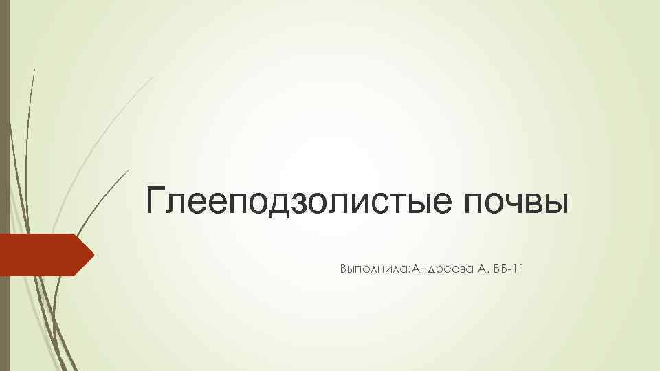 Глееподзолистые почвы Выполнила: Андреева А. ББ-11 