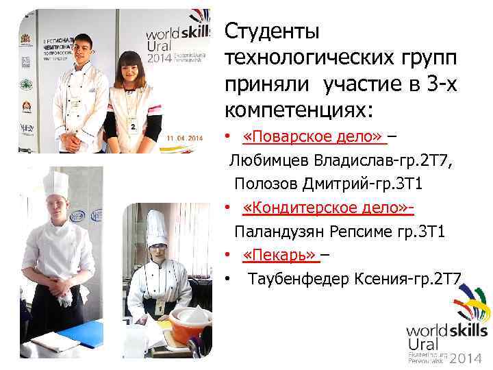Студенты технологических групп приняли участие в 3 -х компетенциях: • «Поварское дело» – Любимцев