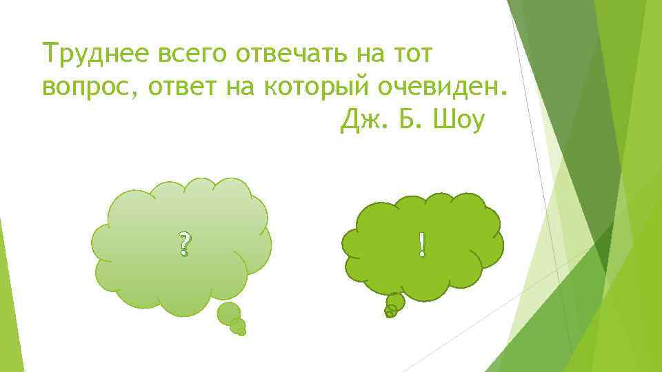 Труднее всего отвечать на тот вопрос, ответ на который очевиден. Дж. Б. Шоу ?