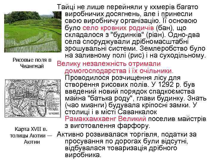 Рисовые поля в Чиангмай Карта XVII в. толицы Аютии — Аютии Тайці не лише