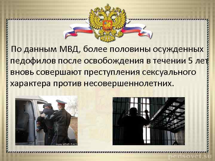 По данным МВД, более половины осужденных педофилов после освобождения в течении 5 лет вновь