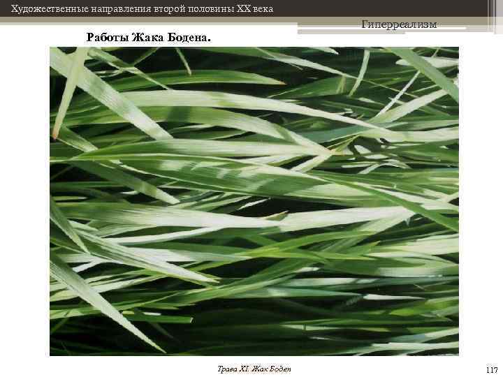 Художественные направления второй половины XX века Гиперреализм Работы Жака Бодена. Трава ХI. Жак Боден