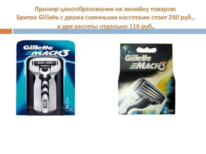 Пример ценообразования на линейку товаров: Бритва Gillette с двумя сменными кассетами стоит 280 руб.