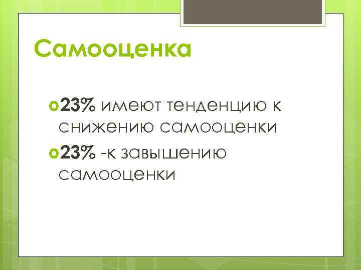 Самооценка 23% имеют тенденцию к снижению самооценки 23% -к завышению самооценки 