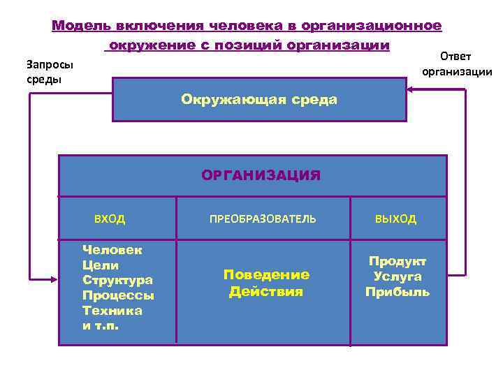 Процесс включения людей в общество. Модель включения человека в организационное окружение. Модель взаимодействия человека и организационного окружения. Модель взаимодействия «организация - личность».