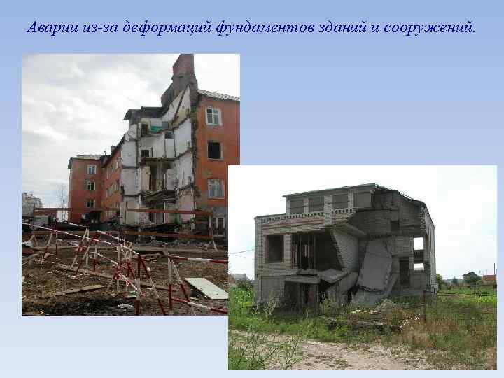 Аварии из-за деформаций фундаментов зданий и сооружений. 54 