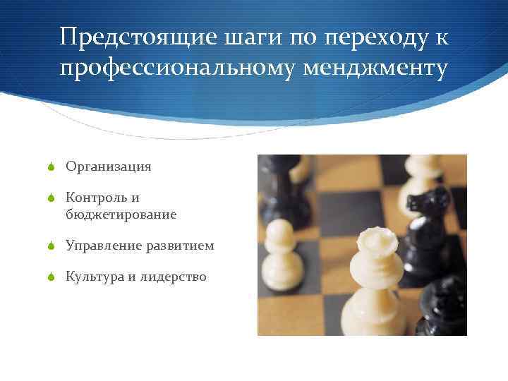 Предстоящие шаги по переходу к профессиональному менджменту S Организация S Контроль и бюджетирование S