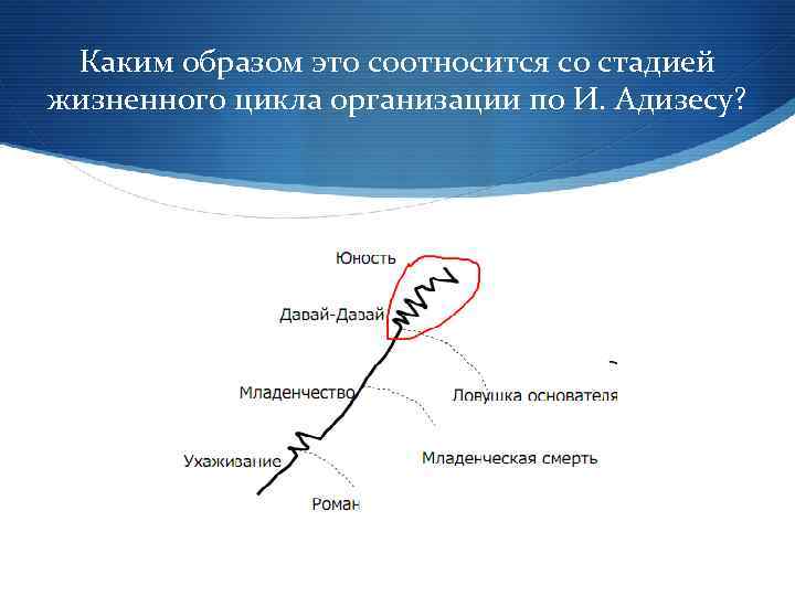 Каким образом это соотносится со стадией жизненного цикла организации по И. Адизесу? 