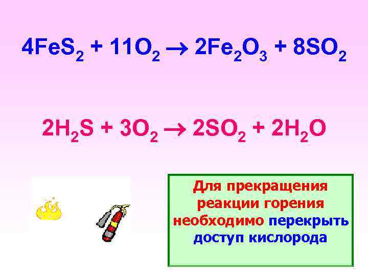 4 Fe. S 2 + 11 O 2 2 Fe 2 O 3 +