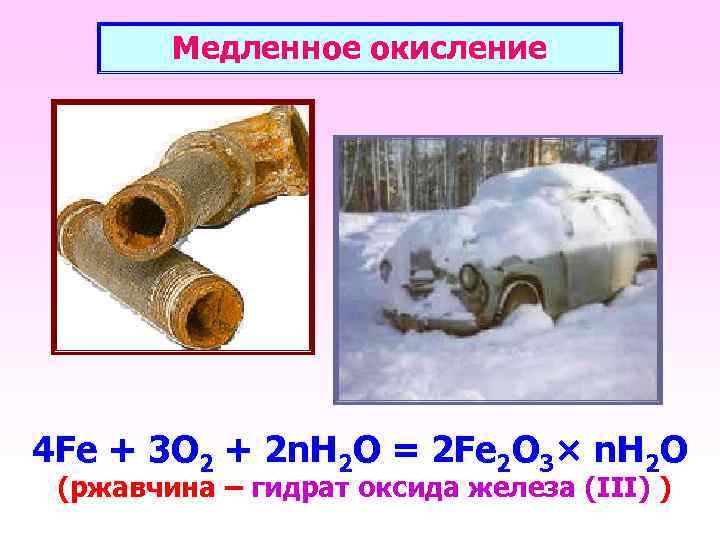 Медленное окисление 4 Fe + 3 O 2 + 2 n. H 2 O