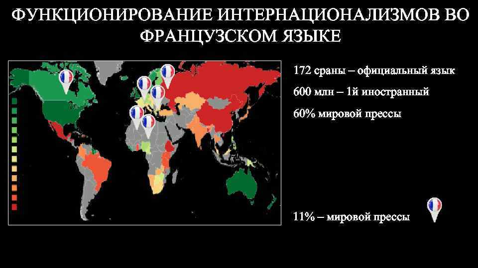 ФУНКЦИОНИРОВАНИЕ ИНТЕРНАЦИОНАЛИЗМОВ ВО ФРАНЦУЗСКОМ ЯЗЫКЕ 172 сраны – официальный язык 600 млн – 1