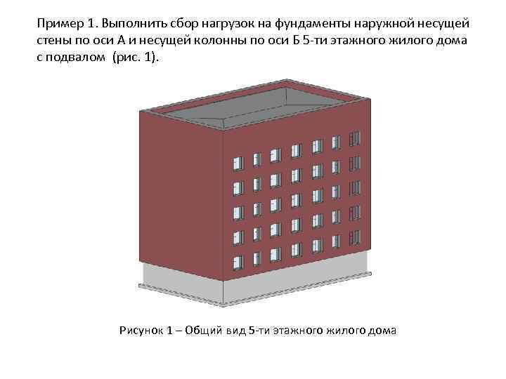 Пример 1. Выполнить сбор нагрузок на фундаменты наружной несущей стены по оси А и