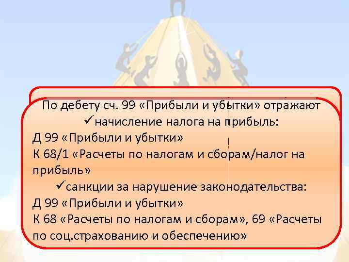 Ежемесячно на сч. 99 «Прибыли отражают По дебету сч. 99 «Прибыли и убытки» üначисление