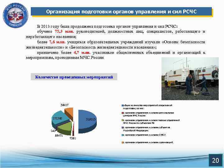 Организация подготовки органов управления и сил РСЧС В 2013 году была продолжена подготовка органов