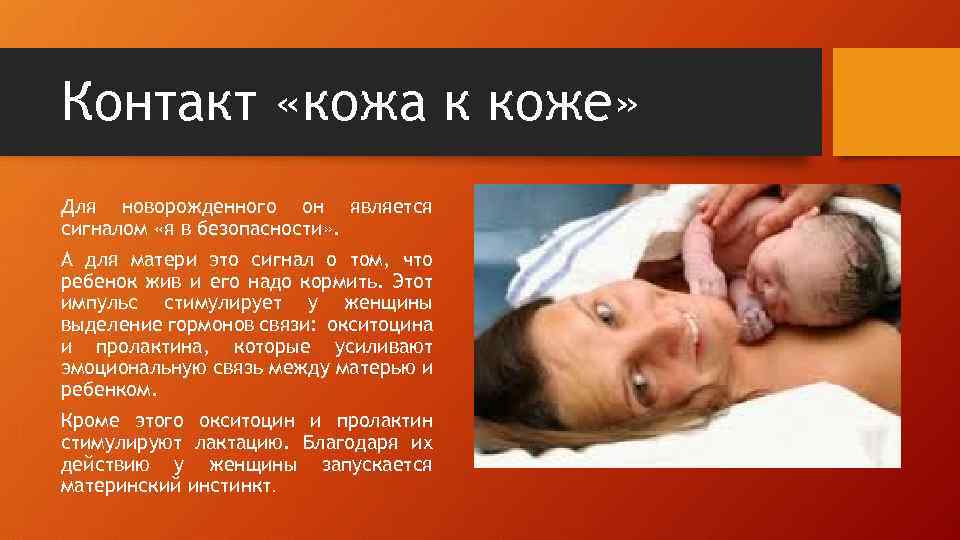 Контакт «кожа к коже» Для новорожденного он является сигналом «я в безопасности» . А