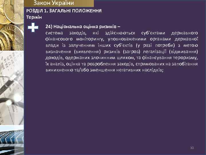 РОЗДІЛ 1. ЗАГАЛЬНІ ПОЛОЖЕННЯ Термін 24) Національна оцінка ризиків – система заходів, які здійснюються