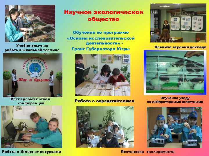 Научное экологическое общество Учебно-опытная работа в школьной теплице Исследовательская конференция Работа с Интернет-ресурсами Обучение