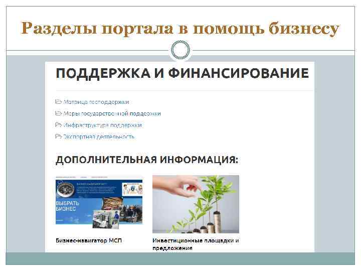 Разделы портала в помощь бизнесу 