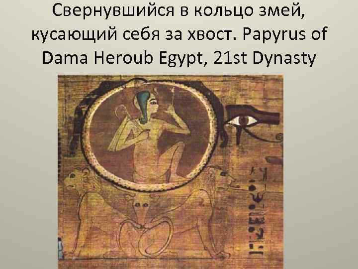 Свернувшийся в кольцо змей, кусающий себя за хвост. Papyrus of Dama Heroub Egypt, 21