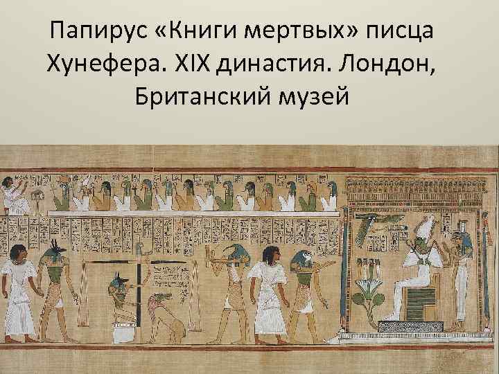 Папирус «Книги мертвых» писца Хунефера. XIX династия. Лондон, Британский музей 