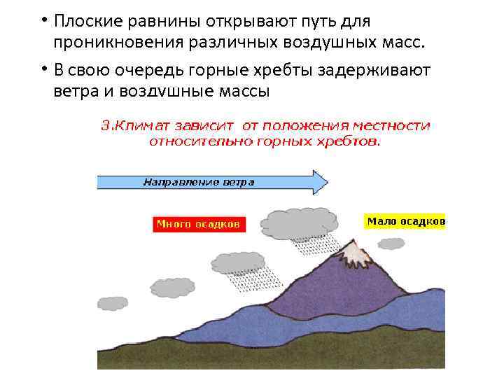  • Плоские равнины открывают путь для проникновения различных воздушных масс. • В свою