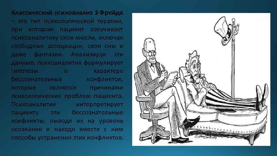 Классический психоанализ З Фрейда – это тип психологической терапии, при котором пациент озвучивает психоаналитику