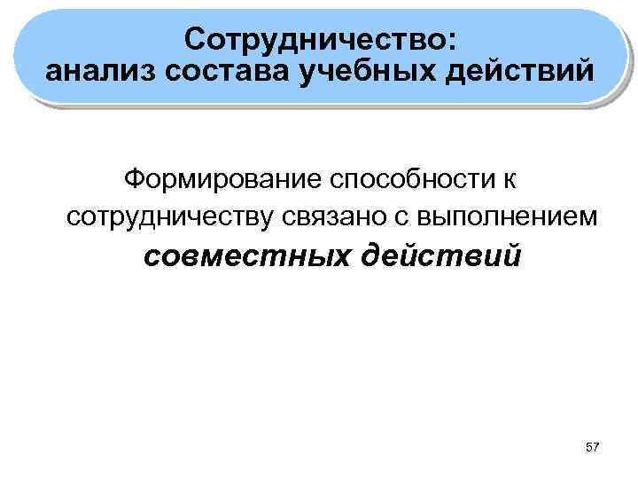 Сотрудничество: анализ состава учебных действий Формирование способности к сотрудничеству связано с выполнением совместных действий