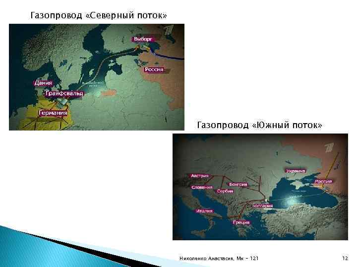 Газопровод «Северный поток» Газопровод «Южный поток» Николенко Анастасия, Мн - 121 12 