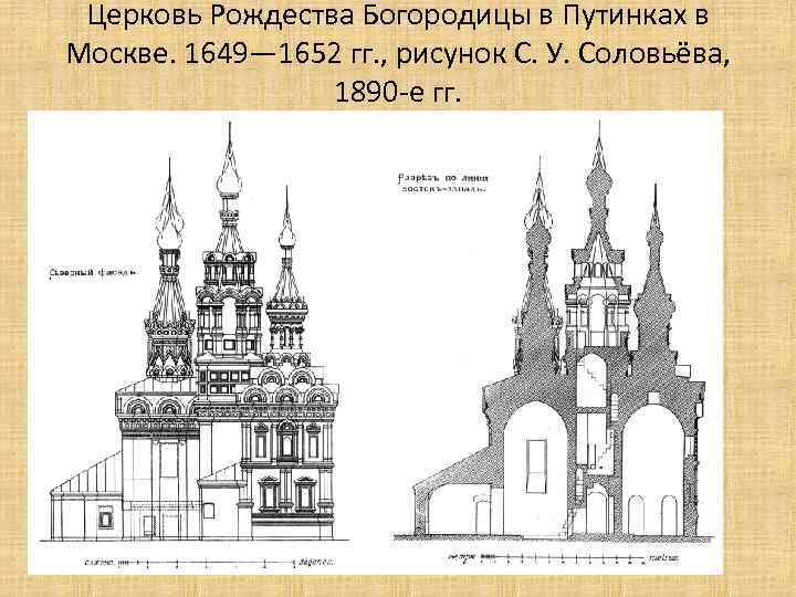 Церковь Рождества Богородицы в Путинках в Москве. 1649— 1652 гг. , рисунок С. У.