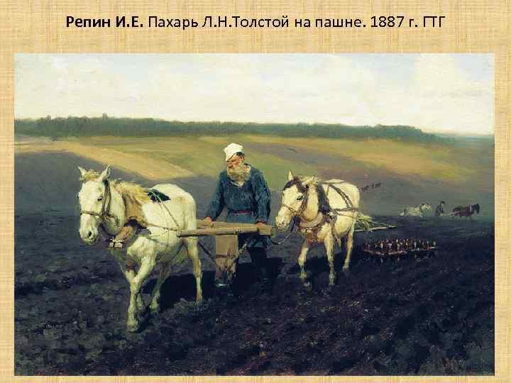 Репин И. Е. Пахарь Л. Н. Толстой на пашне. 1887 г. ГТГ 