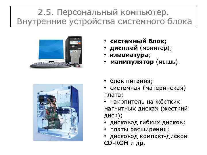 Основные компоненты общей функциональной схемы работы компьютера клавиатура монитор дисковод принтер