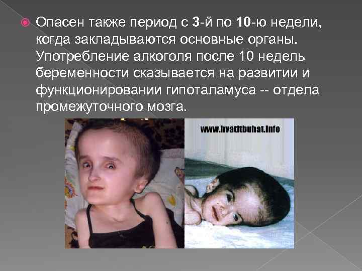  Опасен также период с 3 -й по 10 -ю недели, когда закладываются основные