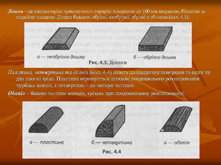 Дошки – це пиломатеріал прямокутного перерізу товщиною до 100 мм шириною, більшою за подвійну