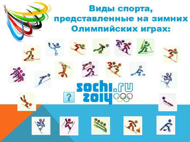 Виды спорта, представленные на зимних Олимпийских играх: 