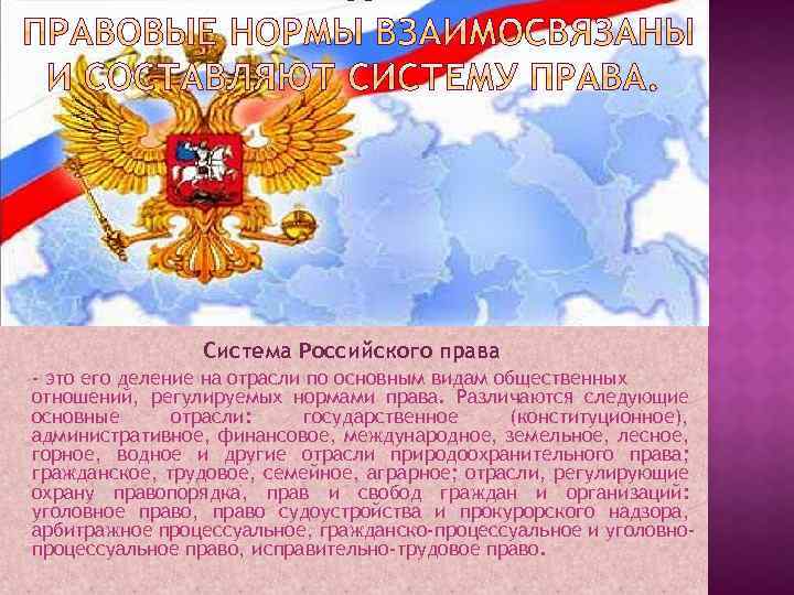 Система Российского права - это его деление на отрасли по основным видам общественных отношений,