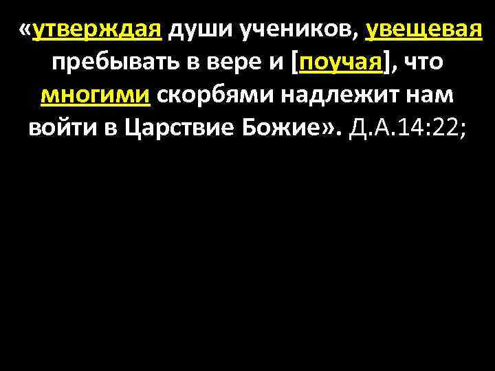  «утверждая души учеников, увещевая пребывать в вере и [поучая], что многими скорбями надлежит