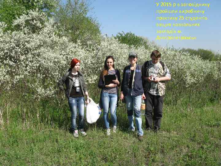 У 2015 р в заповіднику пройшли виробничу практику 25 студентів вищих навчальних закладів м.