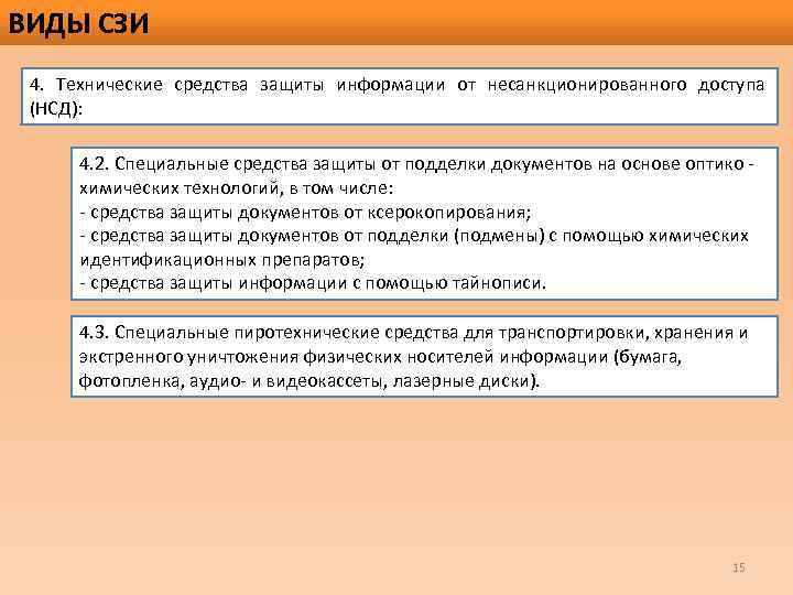 ВИДЫ СЗИ 4. Технические средства защиты информации от несанкционированного доступа (НСД): 4. 2. Специальные