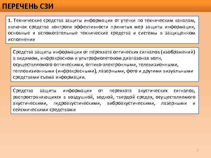 ПЕРЕЧЕНЬ СЗИ 1. Технические средства защиты информации от утечки по техническим каналам, включая средства