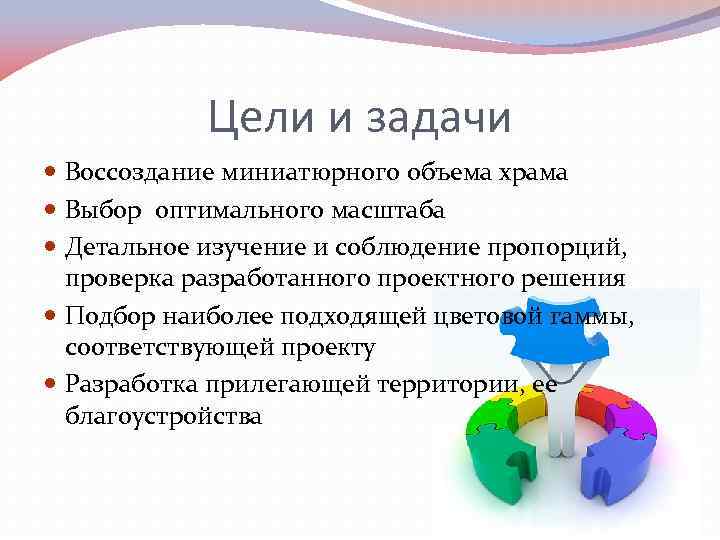 Цели и задачи Воссоздание миниатюрного объема храма Выбор оптимального масштаба Детальное изучение и соблюдение