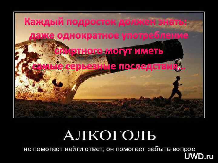 Каждый подросток должен знать: даже однократное употребление спиртного могут иметь самые серьезные последствия… 