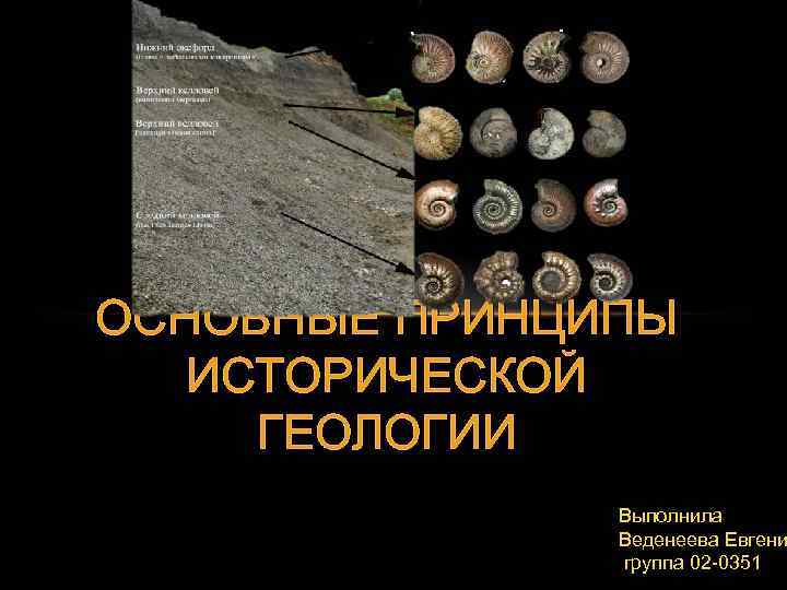 ОСНОВНЫЕ ПРИНЦИПЫ ИСТОРИЧЕСКОЙ ГЕОЛОГИИ Выполнила Веденеева Евгени группа 02 -0351 