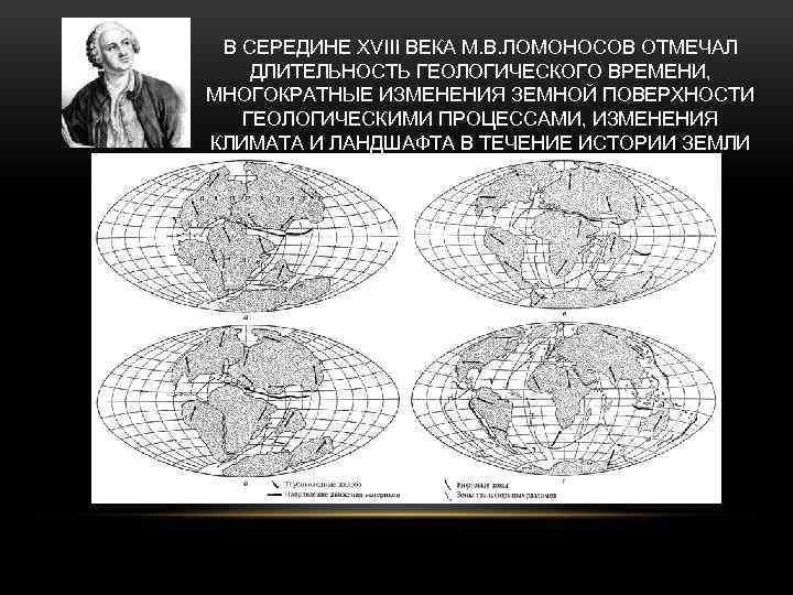 В СЕРЕДИНЕ XVIII ВЕКА М. В. ЛОМОНОСОВ ОТМЕЧАЛ ДЛИТЕЛЬНОСТЬ ГЕОЛОГИЧЕСКОГО ВРЕМЕНИ, МНОГОКРАТНЫЕ ИЗМЕНЕНИЯ ЗЕМНОЙ