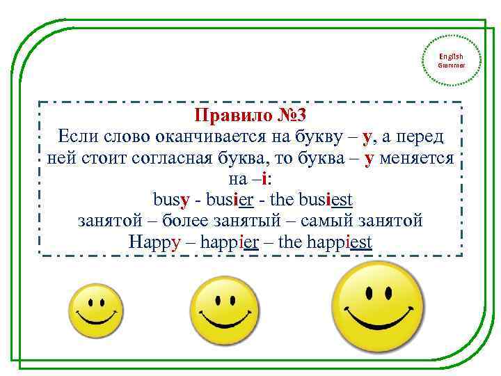 English Grammar Правило № 3 Если слово оканчивается на букву – у, а перед